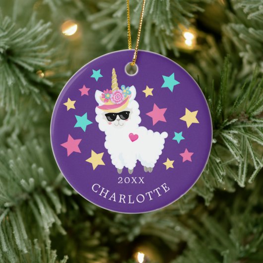 Wat een Ster Llama Eenhoringkerstornament Keramisch Ornament (Boom)