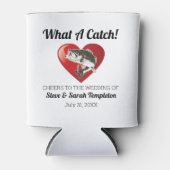 Wat een vangst trouwdag vis gunsten blikjeskoeler (Voorkant)