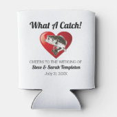 Wat een vangst trouwdag vis gunsten blikjeskoeler (Achterkant)