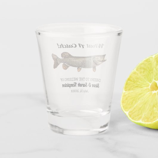 Wat een Vangst Vist de Duwingsdatum Shot Glas (Achterkant)
