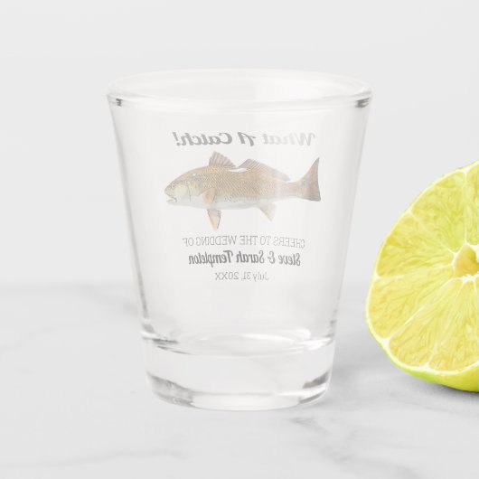 Wat een Vangst Vist Roodbaarsdag Shot Glas (Achterkant)