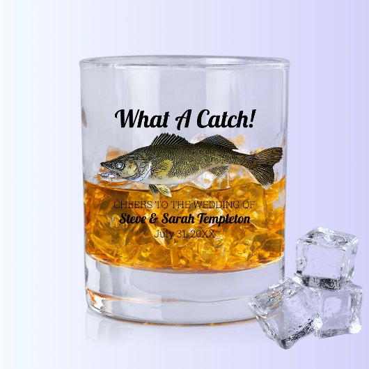 Wat een Vangst Vist Walleye Wedding Date Favor Whisky Glas