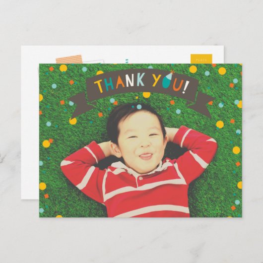 Wat een vun Confetti Boy Birthday Dank je wel Briefkaart (Voorkant / Achterkant)