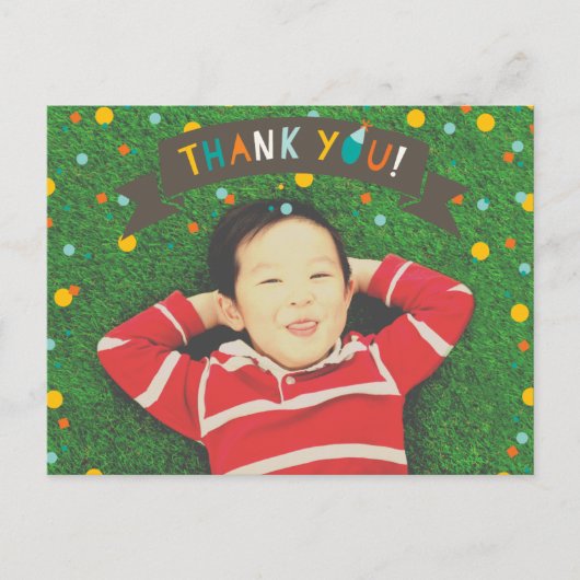 Wat een vun Confetti Boy Birthday Dank je wel Briefkaart (Voorkant)