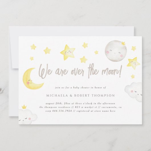 Wat een Waterverf over het Baby shower van de maan Kaart (Voorkant)