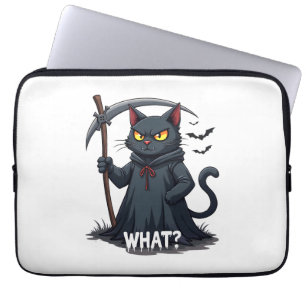 Wat een zwarte kat Halloween enge kat Angry Cat F Laptop Sleeve