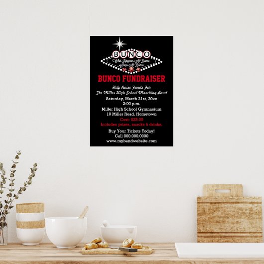 Wat er gebeurt bij Bunco Fundraiser Poster (Keuken)