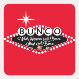 wat er gebeurt in Bunco-stadions bij Bunco Fun Vierkante Sticker