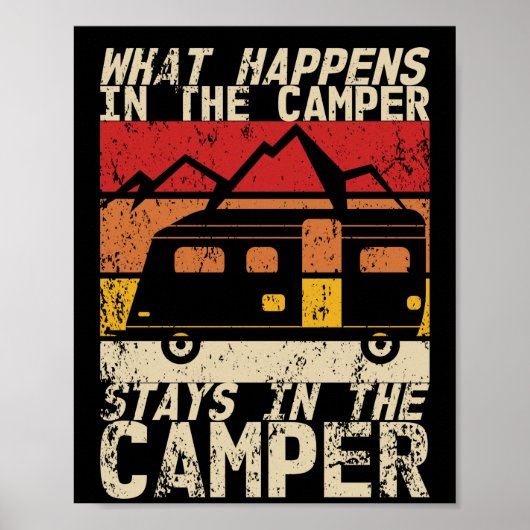 Wat er gebeurt in de Camper Caravan Camping Retro Poster (Voorkant)