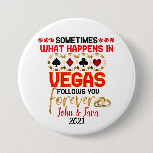 Wat er gebeurt in Vegas Jubileum, een huwelijkspaa Ronde Button 7,6 Cm (Voorkant)