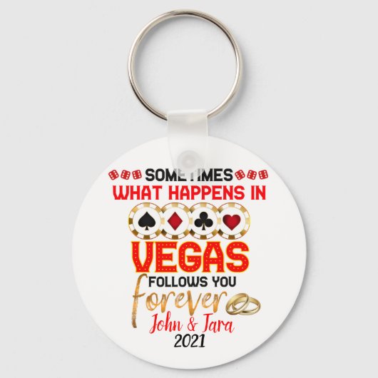 Wat er gebeurt in Vegas Jubileum, een huwelijkspaa Sleutelhanger (Voorkant)