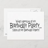Wat er gebeurt op mijn verjaardagsfeestje blijft b uitnodiging briefkaart (Voorkant / Achterkant)