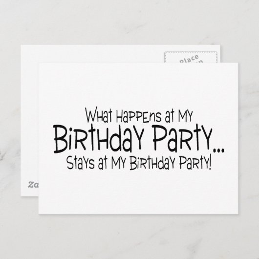 Wat er gebeurt op mijn verjaardagsfeestje blijft b uitnodiging briefkaart (Voorkant / Achterkant)