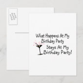 Wat er gebeurt op mijn verjaardagsfeestje blijft b uitnodiging briefkaart (Voorkant / Achterkant)