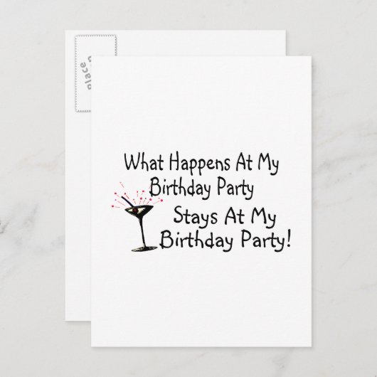 Wat er gebeurt op mijn verjaardagsfeestje blijft b uitnodiging briefkaart (Voorkant / Achterkant)