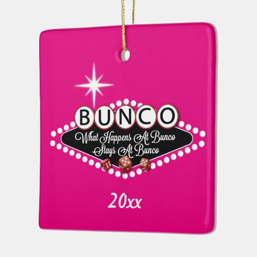 Wat er in Bunco gebeurt Keramisch Ornament (Links)
