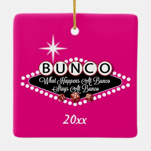 Wat er in Bunco gebeurt Keramisch Ornament (Achterkant)