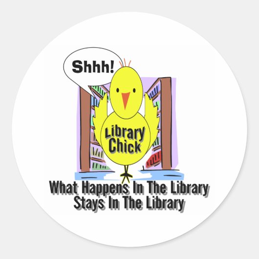 Wat er in de bibliotheek gebeurt.. ronde sticker (Voorkant)