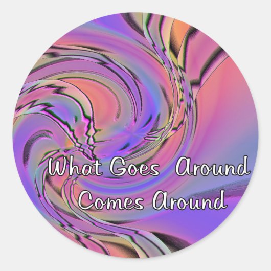 wat er omgaat, komt ook terug ronde sticker (Voorkant)