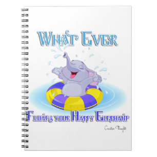 Wat er ook op drijft je gelukkige olifant notitieboek