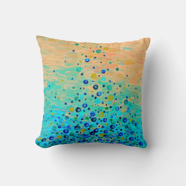 WAT GAAT Peach Turquoise Bubble Ocean Abstract OP Kussen (Voorkant)