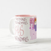 Wat gebeurt er bij oma's4 tweekleurige koffiemok (Voorkant links)