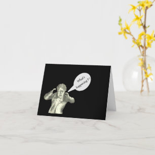 "WAT GEBEURT ER?!/GEWOON INCHECKEN/CARTOON MAN KAART