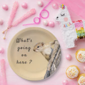 Wat gebeurt er hier met een eekhoornfoto met tekst papieren bordje (Feest)