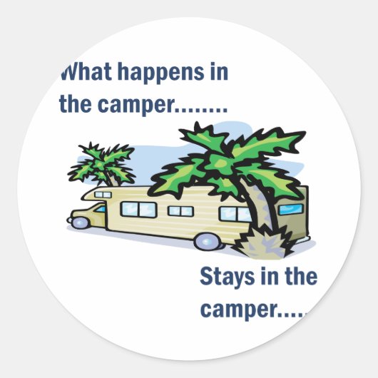 Wat gebeurt er in de camper, blijft in de camper ronde sticker (Voorkant)