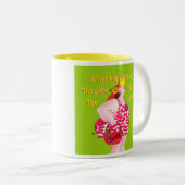 "Wat gebeurt er in het meer bij het meer?" Tweekleurige Koffiemok (Voorkant rechts)