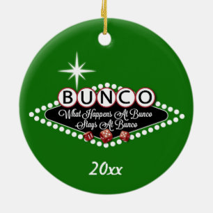 Wat gebeurt er tijdens de Bunco Round Keramisch Ornament