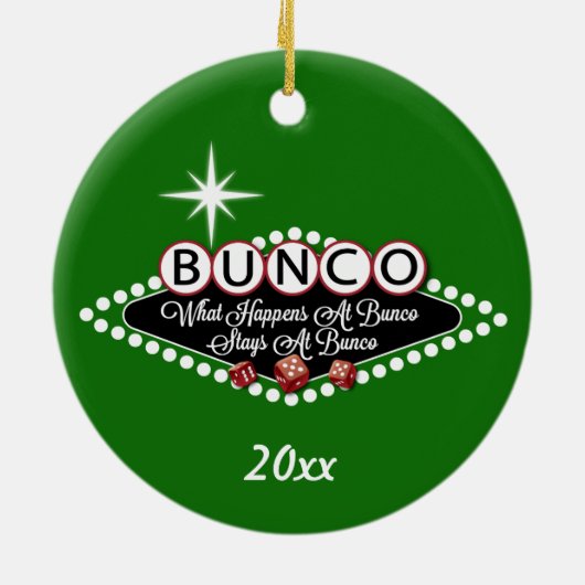 Wat gebeurt er tijdens de Bunco Round Keramisch Ornament (Achterkant)
