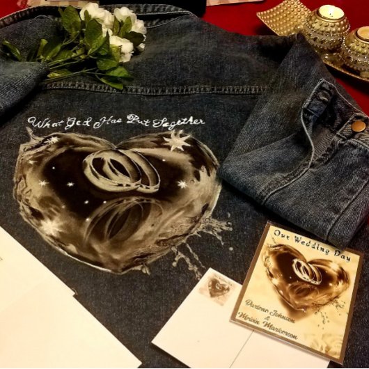 "Wat God heeft samengesteld" bruiloft denim jas Denim Jacket