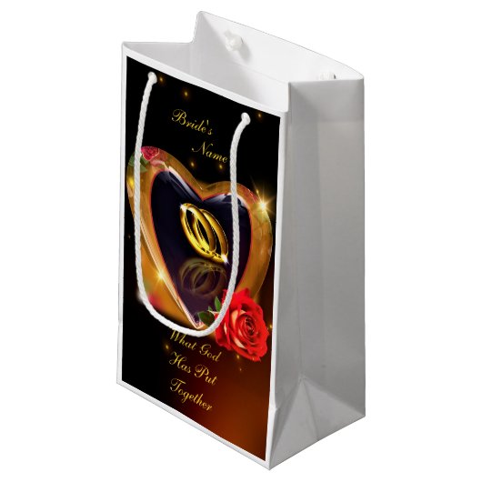 Wat God heeft samengesteld bruiloft (goud & zwart) Klein Cadeauzakje (Voorkant Gekanteld)