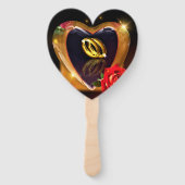 Wat God heeft samengesteld (rode roos en goud) Handwaaier (Achterkant)