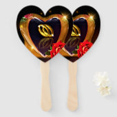 Wat God heeft samengesteld (rode roos en goud) Handwaaier (Voorkant en achterkant)