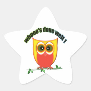 wat goed gedaan, schattige uil ster sticker
