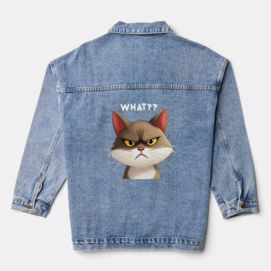 Wat? Grappig Angry Cat T-shirt Denim Jacket (Achterkant)