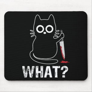 Wat_ - Grappige kat met mes grafisch ontwerp Muismat