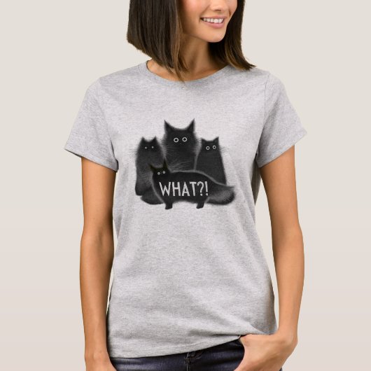 "Wat?!" grappige kat T-shirt (Voorkant)