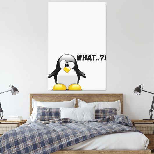Wat..? – Grappige pinguïn kunst Canvas Afdruk (Insitu (Slaapkamer))