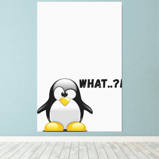 Wat..? – Grappige pinguïn kunst Canvas Afdruk (Insitu (Houten vloer))