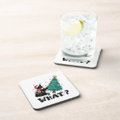 WAT Grappige zwarte kat sinterklaas duwen kerstboo Bier Onderzetter (Rechterzijde)