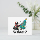 WAT Grappige zwarte kat sinterklaas duwen kerstboo Feestdagenkaart (Staand voorkant)