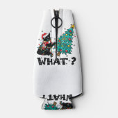 WAT Grappige zwarte kat sinterklaas duwen kerstboo Flesjeskoeler (Achterkant)