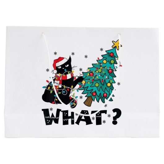 WAT Grappige zwarte kat sinterklaas duwen kerstboo Groot Cadeauzakje (Achterkant)