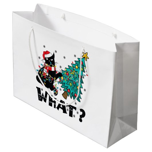 WAT Grappige zwarte kat sinterklaas duwen kerstboo Groot Cadeauzakje (Achterkant Gekanteld)