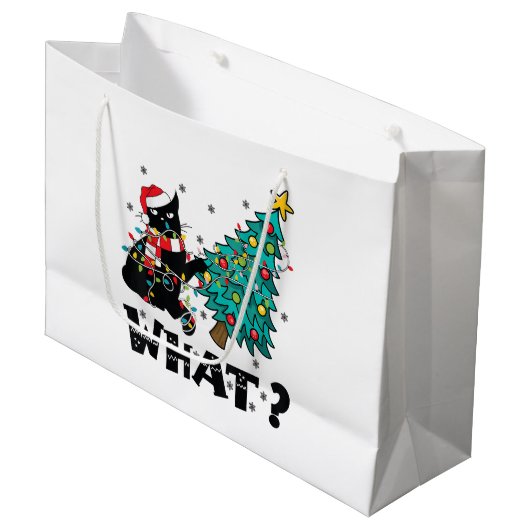 WAT Grappige zwarte kat sinterklaas duwen kerstboo Groot Cadeauzakje (Voorkant Gekanteld)