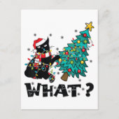 WAT Grappige zwarte kat sinterklaas duwen kerstboo Informatiekaartje (Voorkant)