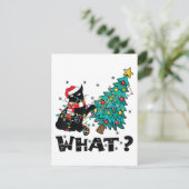 WAT Grappige zwarte kat sinterklaas duwen kerstboo Informatiekaartje (Staand voorkant)
